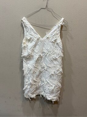Maeve Anthropologie Boho White Fringe Cotton Shift Dress Size 8